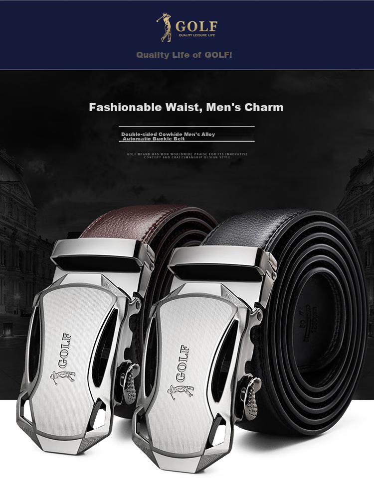 GOLF Leather Men's Belt, Durable Alloy Automatic Buckle, Jeans Waistband, Gift Box Set for Boyfriend Or Father 2