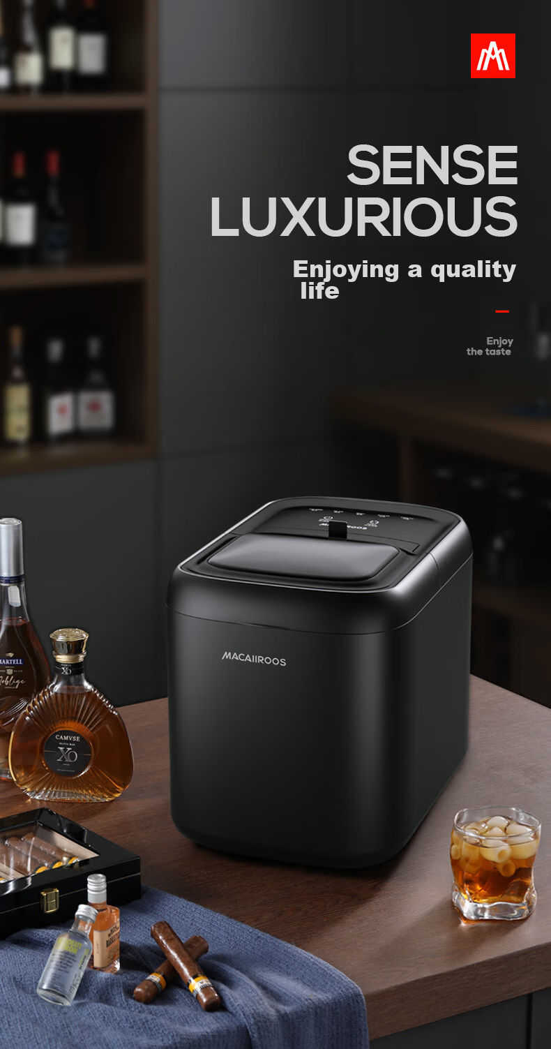 Macaiiroos Ice Maker, Home Mini Automatic Bullet Ice Machine for Dormitory, Smoothie, Cocktail, Milk Tea Shop, Street Vending, Ice Bar, Round Ice Cube Maker 1