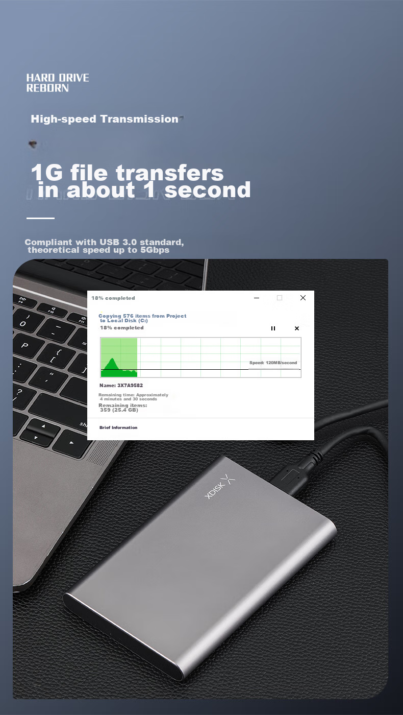 Xiaopan (XDISK) 1TB USB3.0 Metal Portable Hard Drive X Series 2.5-Inch Space Gray Ultra-Thin High-Speed Portable Stylish Model File Data Backup Storage Stable And Durable 4