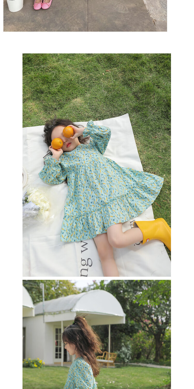 LUSON Chen Da Zhu Girls' Long-Sleeve Floral Print Dress, Spring And Autumn 2025 New Style Children's Fashionable Dress 10