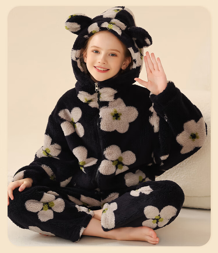 LangSha [Fleece-Lined Thick Flannel] Children's Pajamas, Girls' Sleepwear for Older Kids, Autumn And Winter, Warm Home Wear Set for Teenage Girls And Babies 15