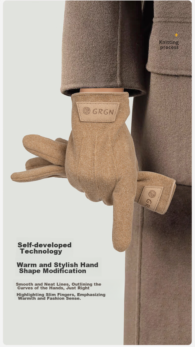 GRGN Gloves, Winter Men's Warm Cycling Gloves, Anti-Freeze, Windproof, Cold-Resistant, Touchscreen Compatible, Knitted Gloves 8