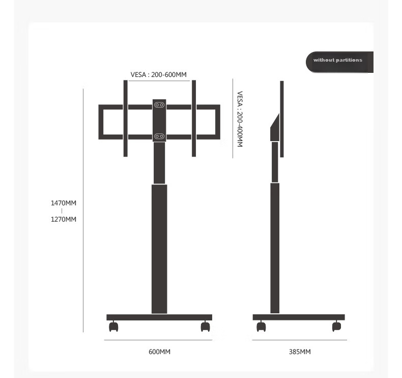FITUEYES Mobile TV Stand Floor Cart, Universal for 32-65 Inch TVs, No Drilling Required, Movable, Compatible with Multiple TV Brands And Models 18