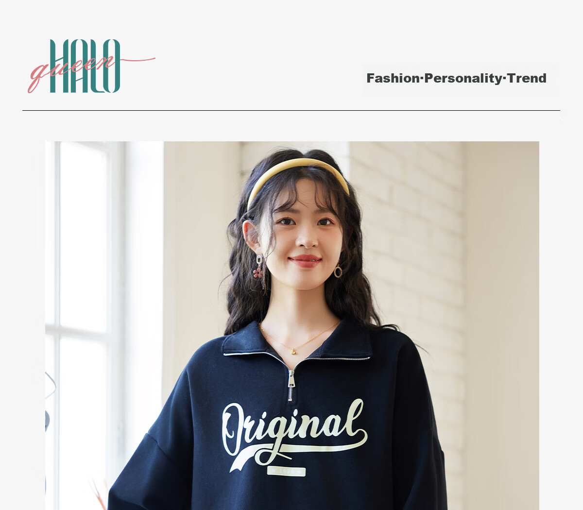 Halo Queen Women's Sweatshirt, Spring And Autumn American-Style POLO Collar, Trendy Letter Print, Loose Casual Pullover, New Product H143W1034 8