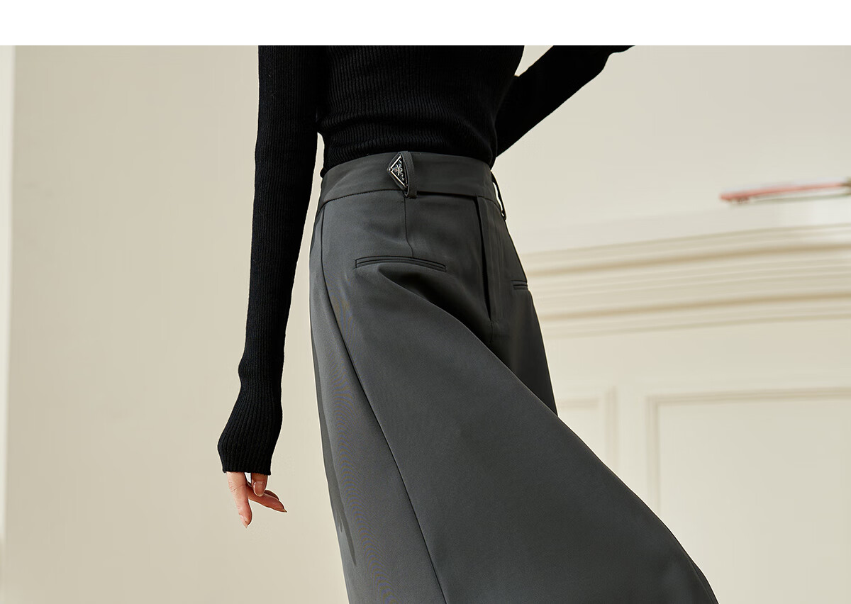 Chushen Spring Autumn Women's High Waist Half-Length Skirt with Double Piping Pocket Design, Elegant Commuter Versatile Simple A-Line Skirt S143B2016 15