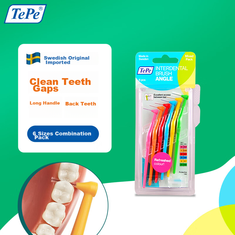 Tepe Swedish Imported Interdental Brush, Orthodontic Floss Pick, Long Handle-L Type, Back Teeth Gap Brush, Cleaning Interdental Toothbrush