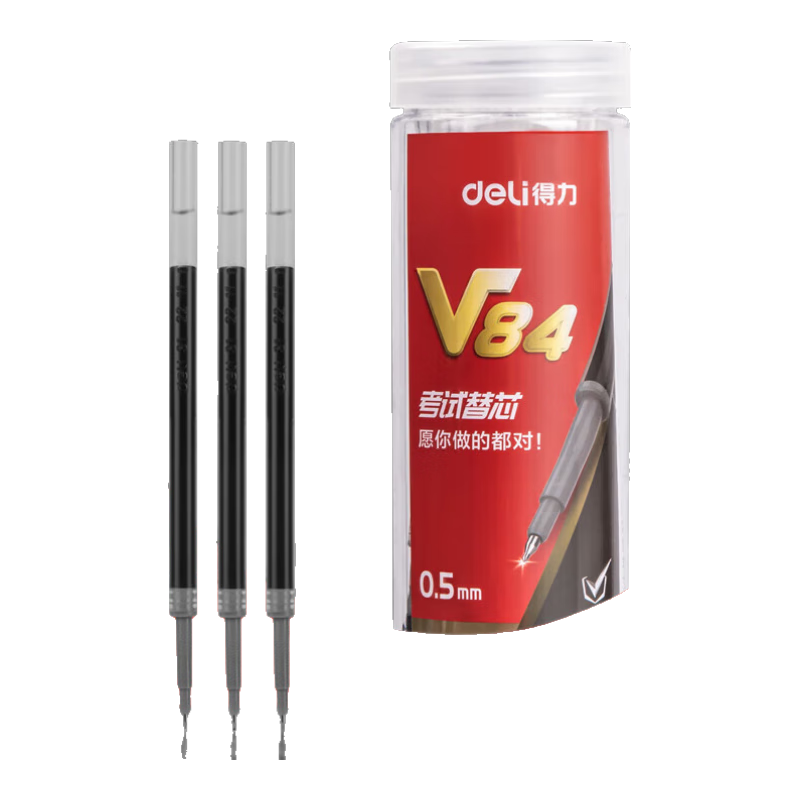 Deli Quick-Drying Retractable Gel Pen Refills, 0.5mm ST Tip, Large Pack for Exams And Practice, Black, 30 Pieces Per Tube V84