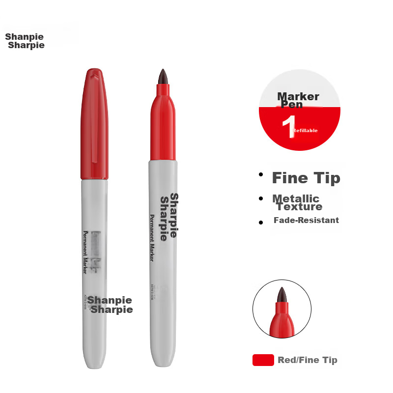 Sharpie Fine-Tip Marker Pen, Oil-Based Waterproof Non-Fading Quick-Drying Durable Marker, Business Office Marking, Imported from USA, Red Single Pen, Art Sketch Watercolor Pen, Aesthetic Educatio