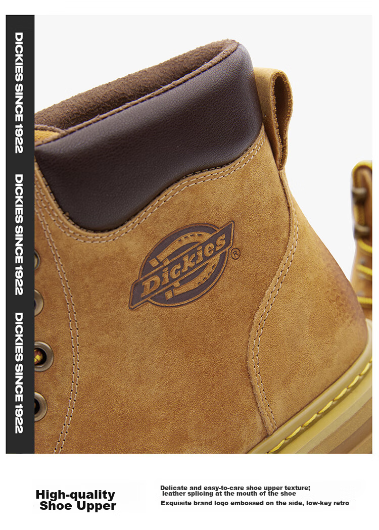 Dickies Men's High-Top Martin Boots, Fashionable Work Boots for Couples, Khaki with Fleece Lining, Size 40 (Unisex) 10