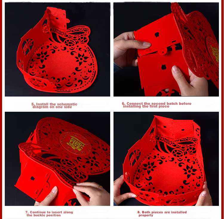 Modouyu Yuanxiao Festival Lantern Hanging Decoration, Large Red Lantern Pendant, Wedding And Housewarming Celebration Decorations, String of Lanterns, 10 Inches, 5 Strings 10
