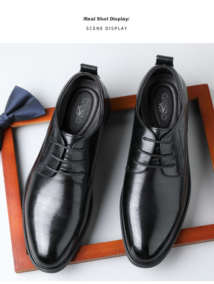 CARTELO Soft Cowhide Men's Shoes, Business Breathable Casual Leather Shoes, Retro Distressed Wear-Resistant Wedding Shoes for Men 9645, Black, Size 38 13