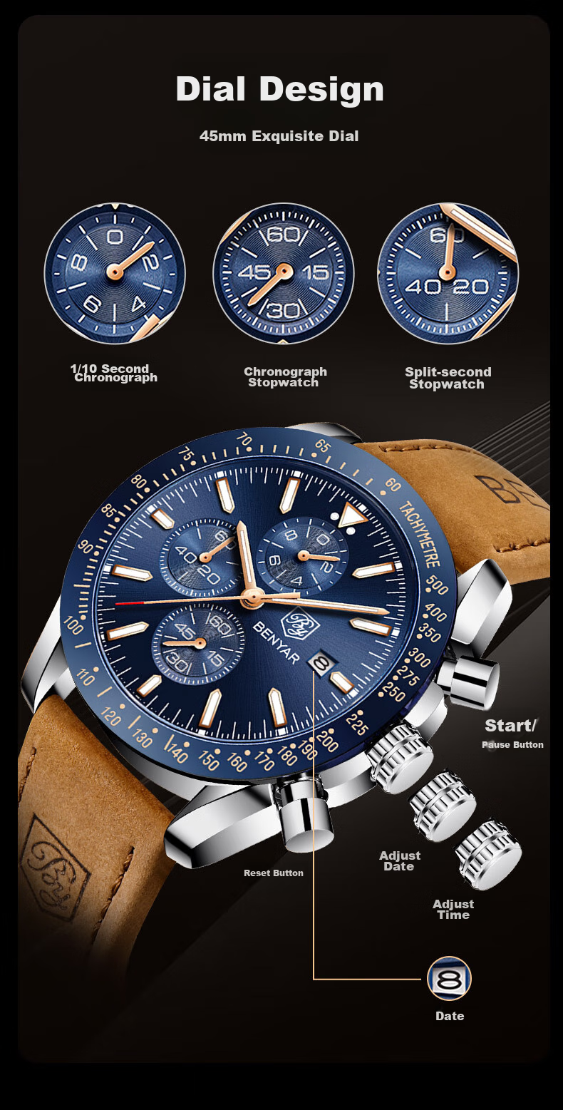 TSAR BOMBA Benyar Men's Quartz Watch Casual Business Self-Gift for Boyfriend, Student Exam Watch Father's Day Gift 4