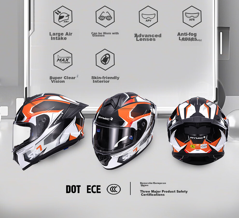 RYMIC Motorcycle Helmet, Full-Face, 3C Certified, Professional Motorbike Riding Helmet, All-Season Use, for Men And Women, R977 Silver Gray, XL Size 3