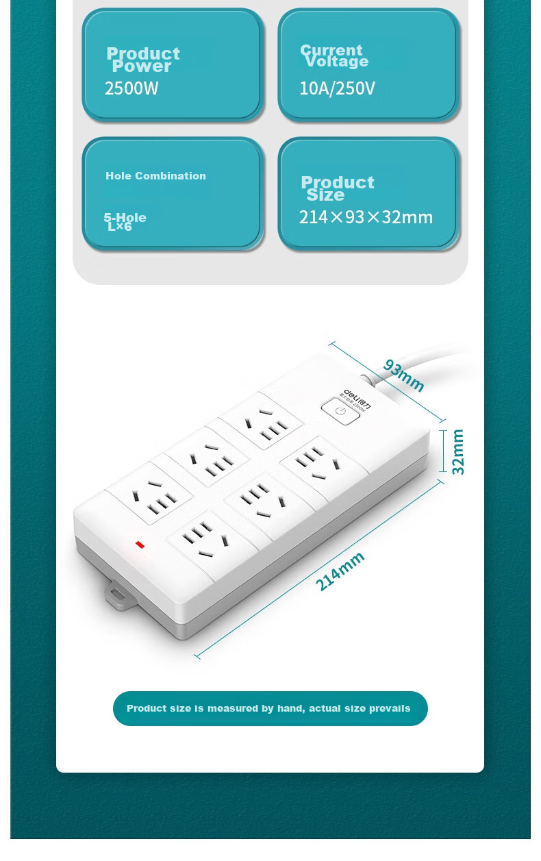 Deli 3C Certified National Standard Safe Power Strip/Extension Cord/Surge Protector with Master Switch, Child Safety Lock, 6 Outlets, 5 Meters, 18261 14