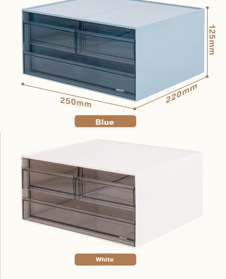 Deli Three-Compartment Desktop Storage Box, Drawer-Style Office Organizer, Multi-Layer Stackable Storage Container, Dorm Room Cosmetics Jewelry Miscellaneous Items Dustproof Organizer Box, White A5 Size PK122 15