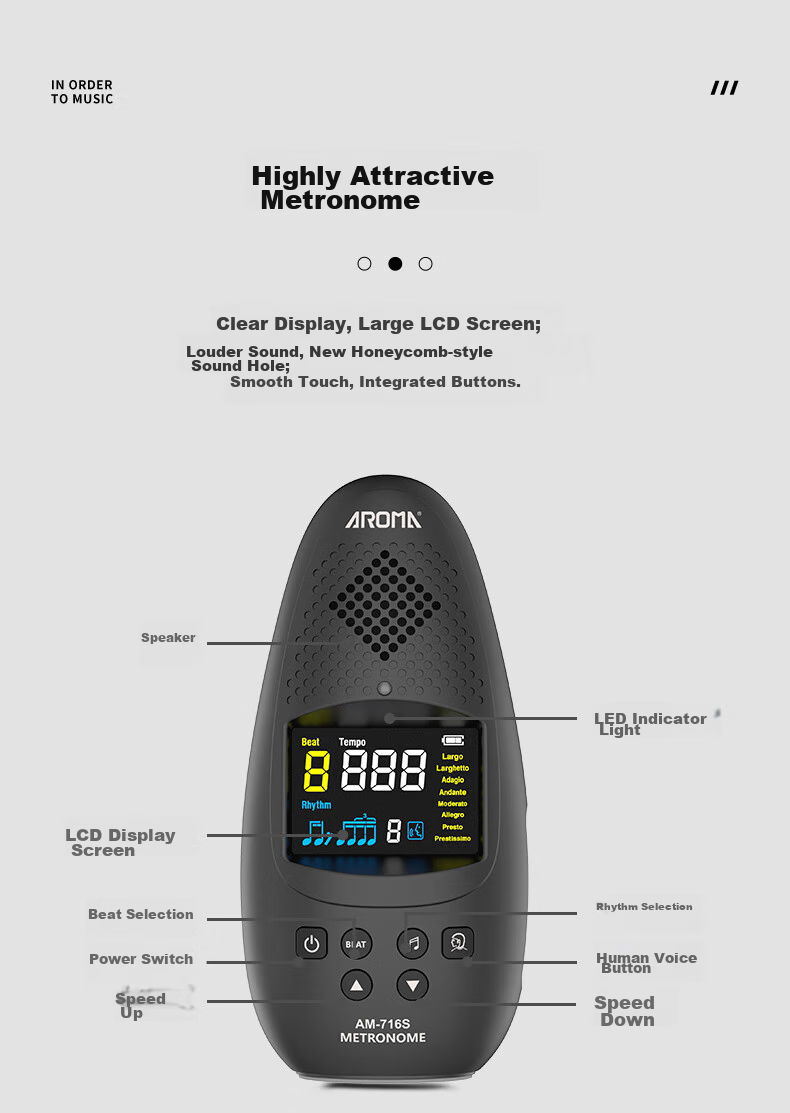 AROMA Voice Electronic Metronome, Universal for Piano And Guitar, Magic Egg AM-716S, Pink, Rechargeable, Color Screen Versio 12