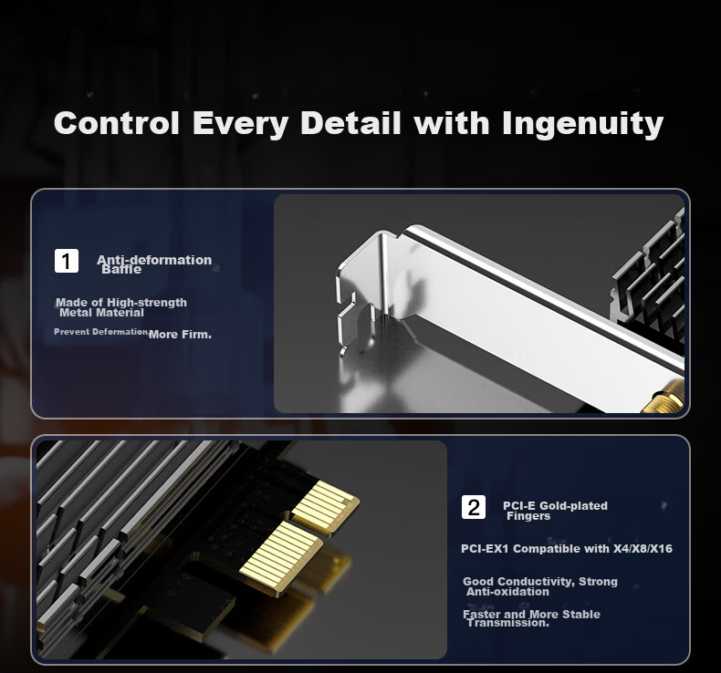 EDUP WiFi7 Wireless Network Card Self-Operated BE200 Tri-Band 8774M Desktop Computer Internal PCIE Bluetooth 5.4 Wireless Receiver Transmitter BE9715GS 11