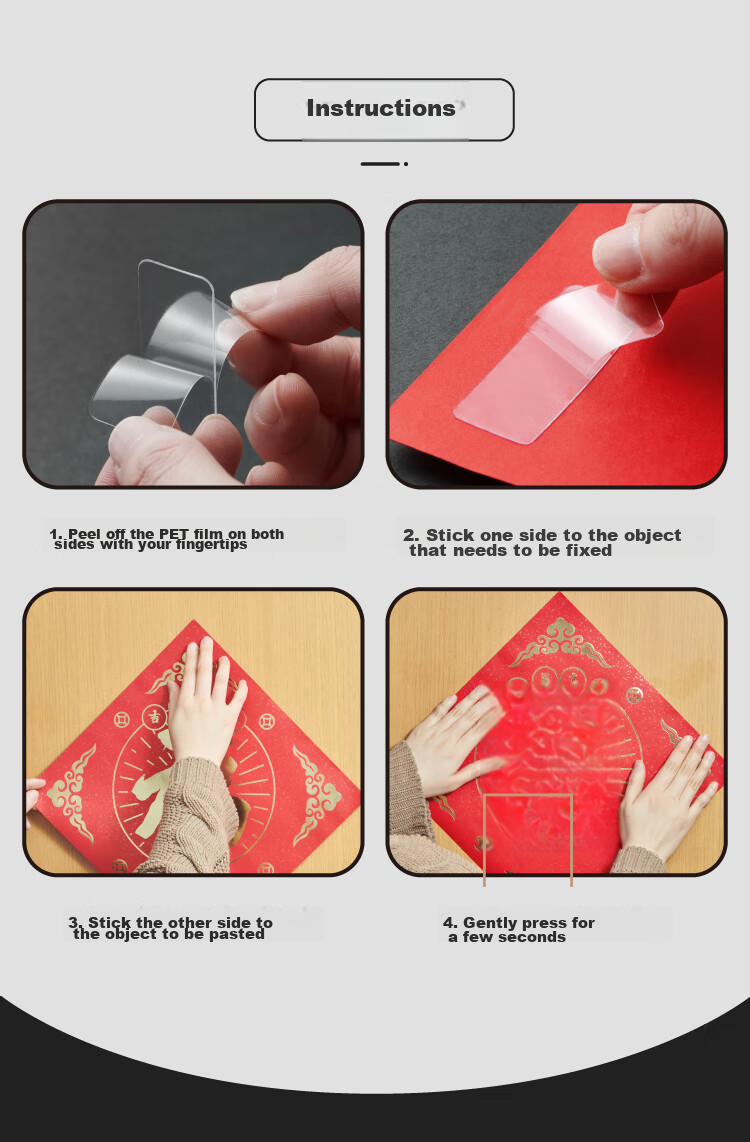 Polar Bear Nano Strong Adhesive Sticker Poster Spring Festival Couplets Double-Sided Tape Transparent Sticker Sticky Notes for Home And Car Use Double-Sided Fixing Tape 60*60mm 10 Pieces DS-520 12