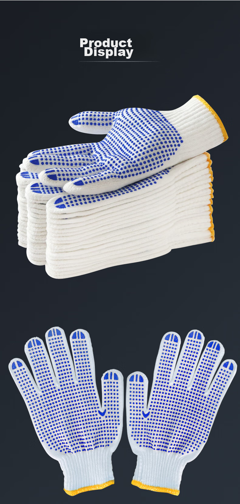 Shengfang Labor Protection Gloves, Dotted Gloves, Coated Anti-Slip Wear-Resistant Thread Gloves, Factory Construction Work Gloves, 600 Grams, Blue Dotted, 24 Pairs 9