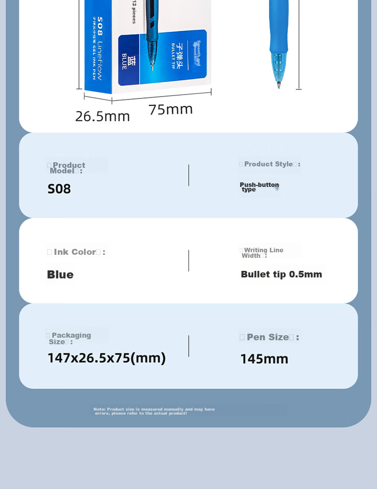 Deli Smooth Click Gel Pen Signature Pen Office Supplies 0.5mm Bullet Tip Blue 12 pcs/box S08 College Entrance Exam 17
