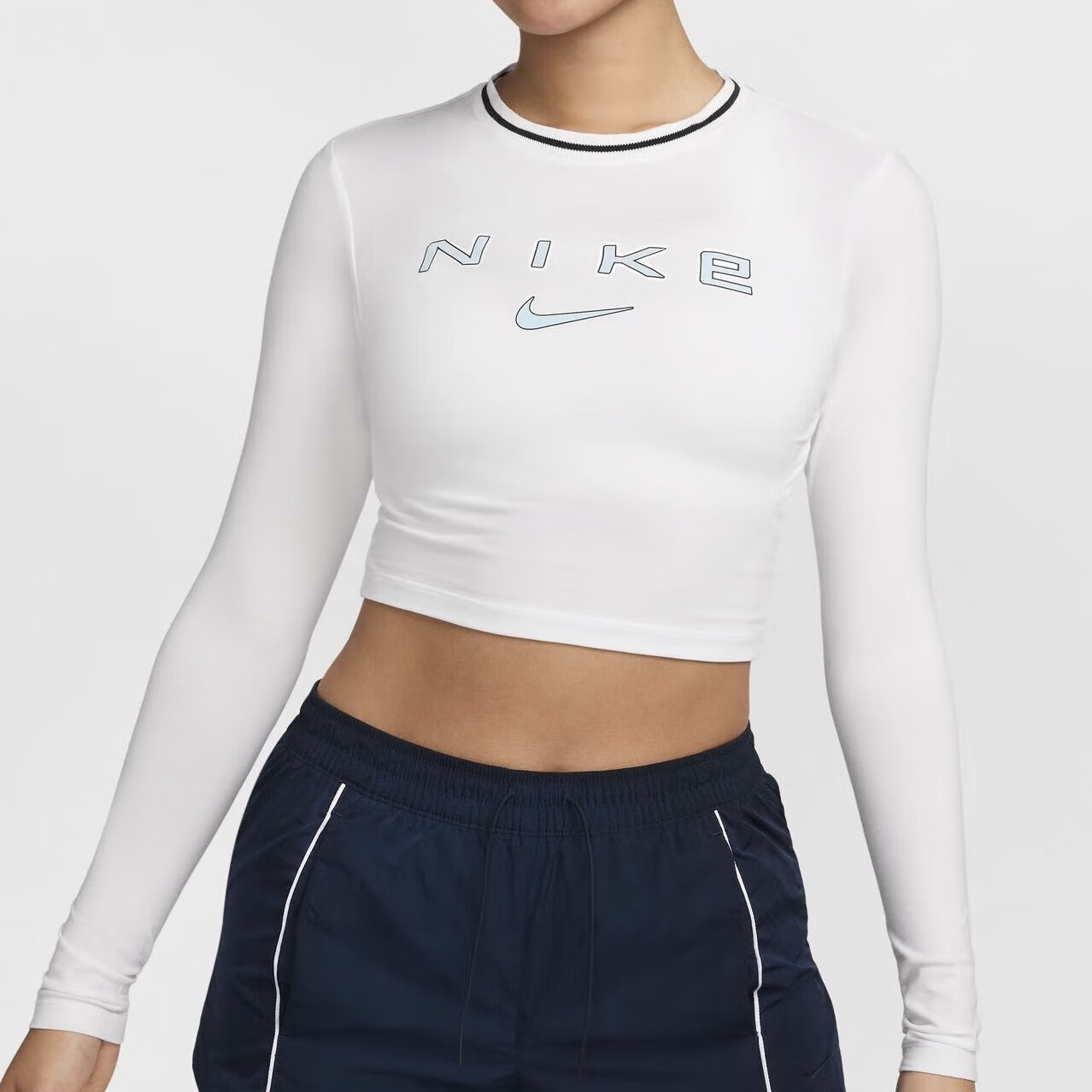 NIKE Spring And Summer Women's Long-Sleeve Round Neck T-Shirt, Sports Casual, Fitted Top FZ2859-100 White M 2