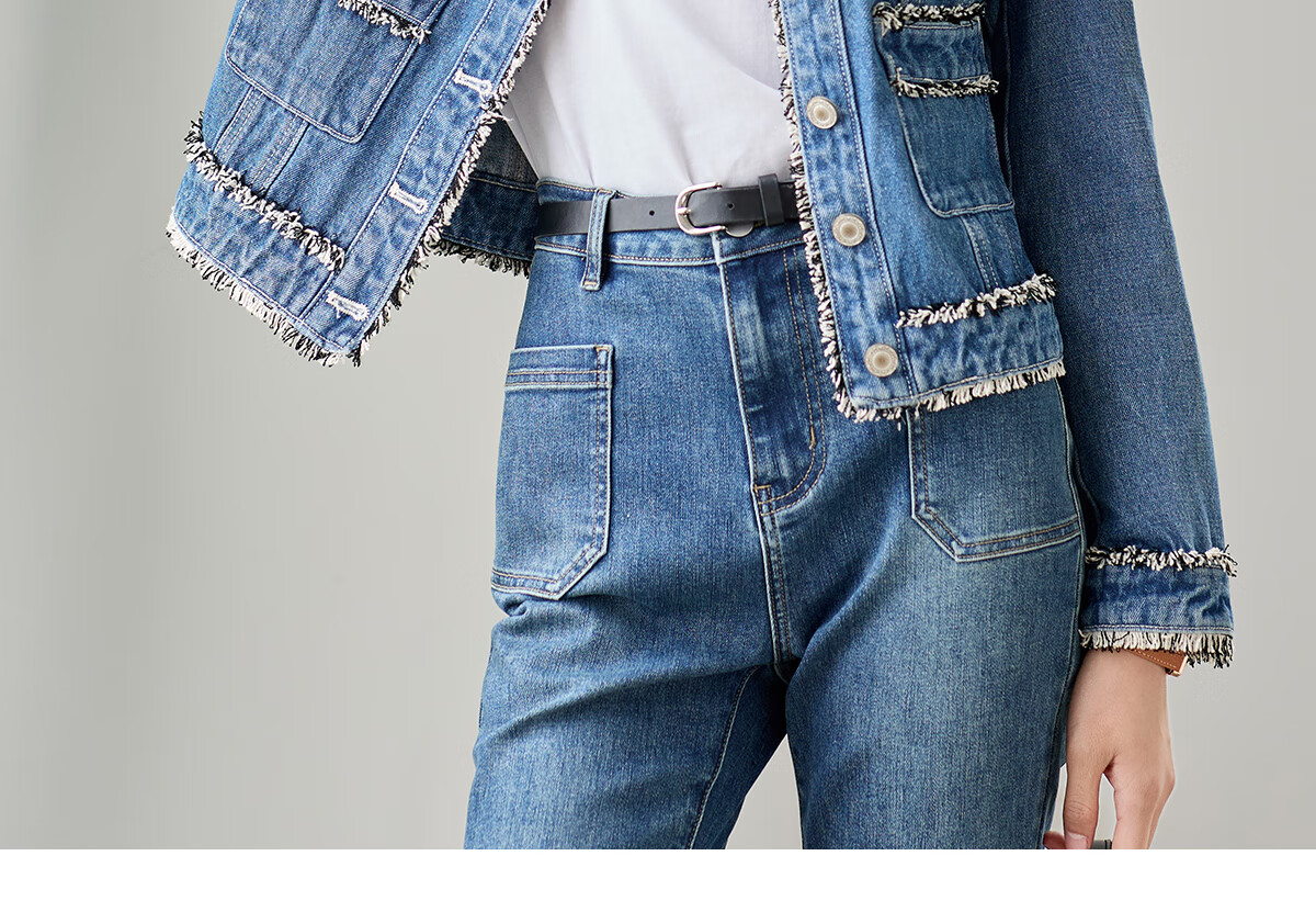 Chushen New Retro Style Women's Denim Jacket Straight Cut Frayed Edge Chanel Style Short Jacket S143U5003 9