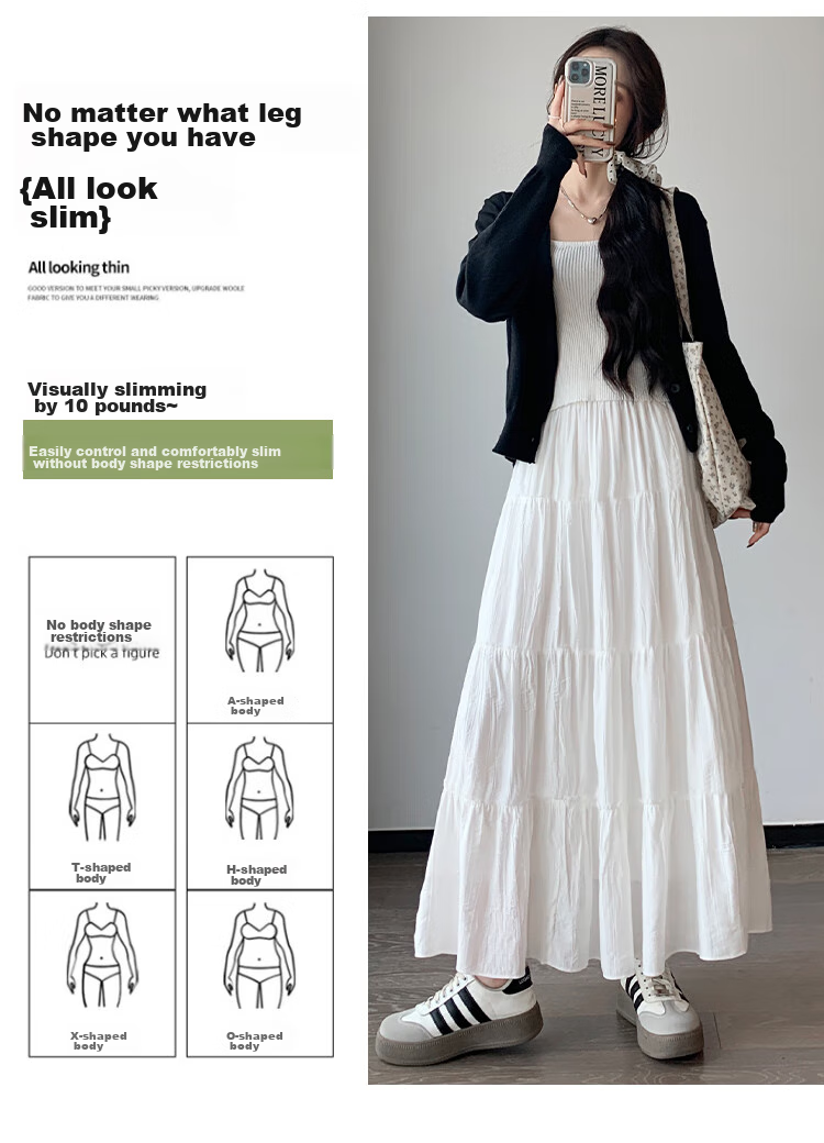 LangSha White A-Line Skirt for Women, Spring And Summer Lightweight High-Waist Pleated Cake Skirt, Elegant Ballet Long Skirt for Wome 7