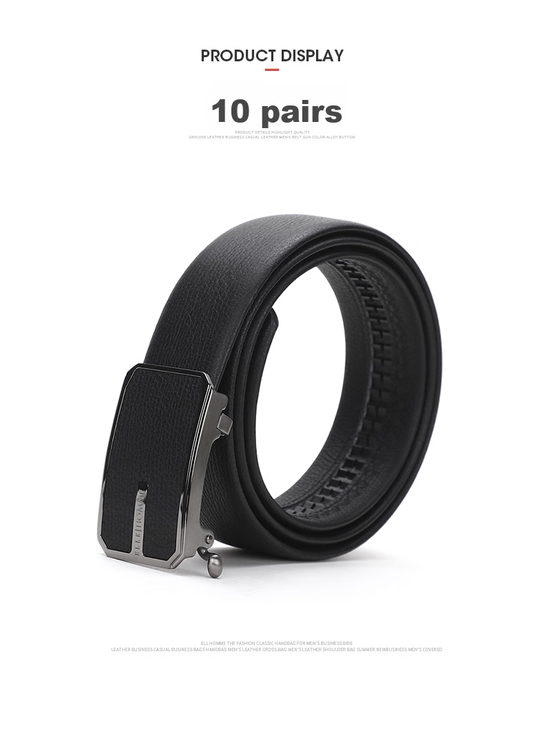 ELLE HOMME Men's Belt, Business Top-Grain Leather Automatic Buckle Waistband, 304 Stainless Steel Buckle Head, Birthday Gift for Me 8