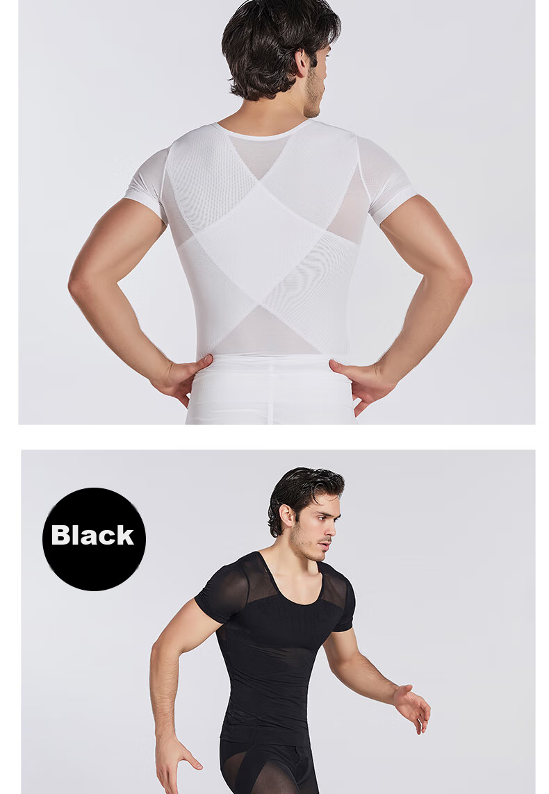 LangSha Men's Short Sleeve Shapewear Shirt, Tummy Control, Beer Belly Reduction, Thin Breathable, Tight-Fitting Men's Body Shaper, High Elasticity, Chest Compression, Shoulder Expansio 25