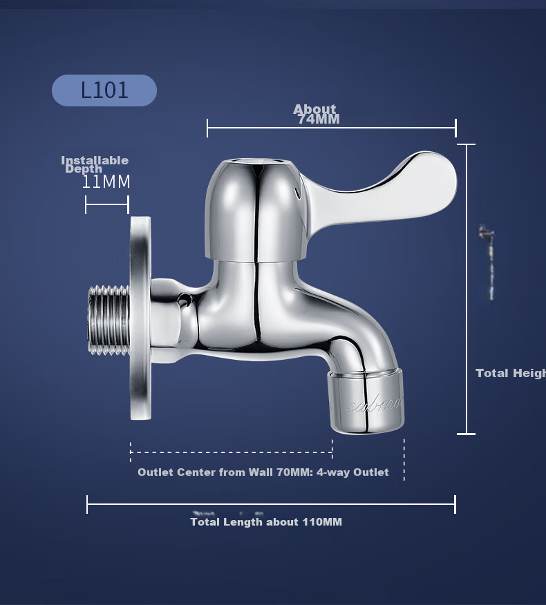 Submarine L1101 Copper Chrome-Plated Mop Sink Faucet, Four-Point Aerator, Ceramic Valve Core, Mop Sink Spout 14