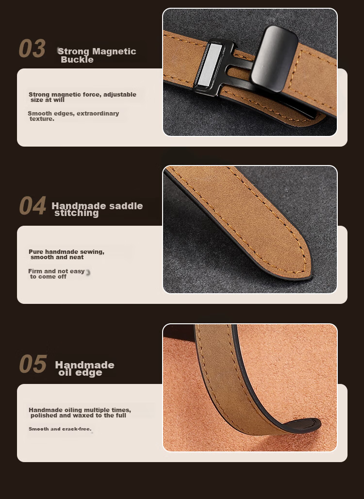 MSSM Compatible Apple Watch Band, Apple Watch Crazy Horse Pattern Magnetic Buckle Genuine Leather IWatch Strap S12/11/ultra4/S10/9/8/SE3, Dark Brown, 38-42 12