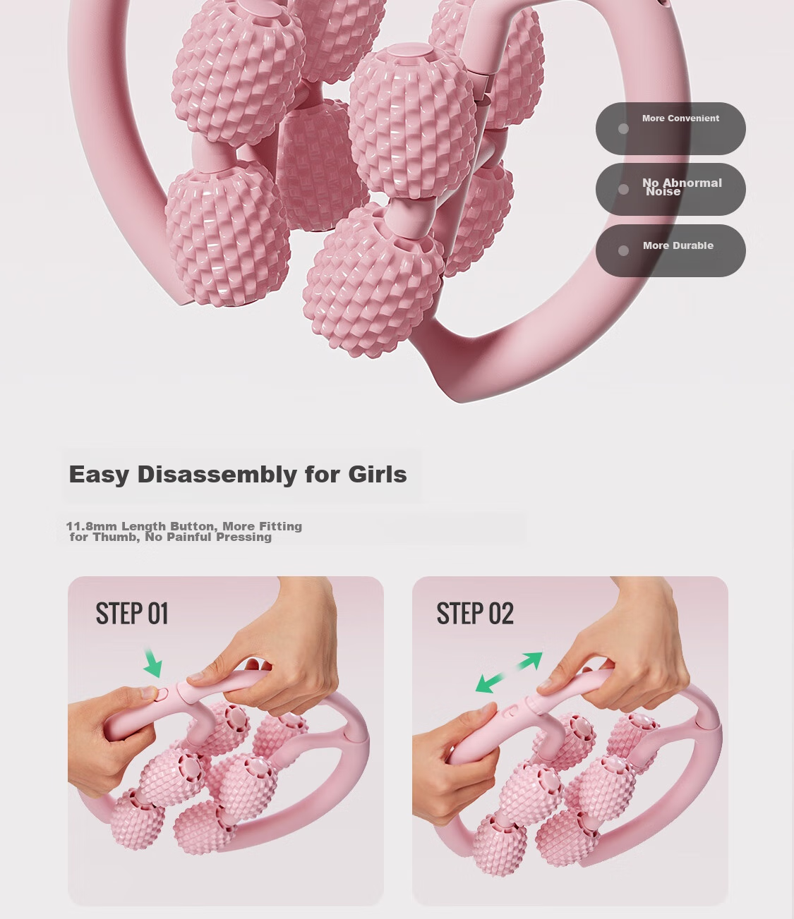 Keep 8 Detachable Circular Massage Roller for Thighs And Calf, Leg Slimming Device, Muscle Relaxation Foam Roller, Cherry Blossom Pink 19