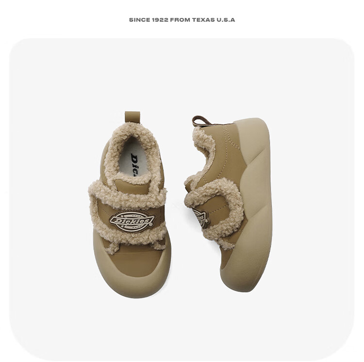 Dickies Children's Cotton Shoes, Winter Fleece-Lined Warm Wear-Resistant Casual Shoes, Kids' Flat Shoes, Trendy Shoes for Girls, Dexun Shoes 18