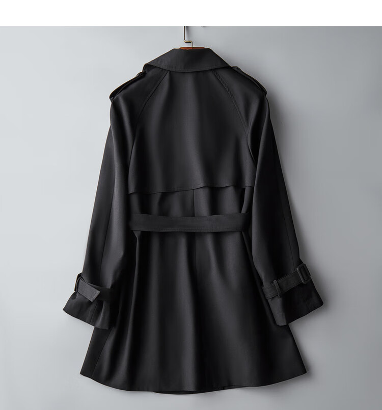 Dme Double-Breasted Trench Coat, Spring And Autumn Suit Collar H-Type Double-Breasted Long-Sleeve Trench Coat for Women, Mid-Length Style, Deep Khaki, S 18