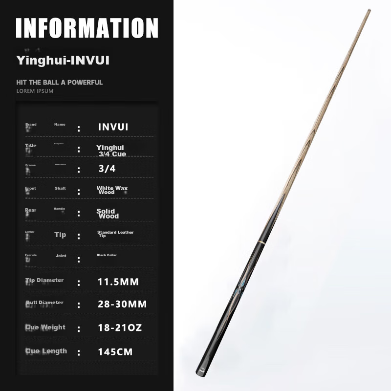 INVUI Pool Cue, Mid-Handle Chinese Black Eight 16 Color Billiard Cue, Potts Cue, Cue Case Set, 11.5mm Z26