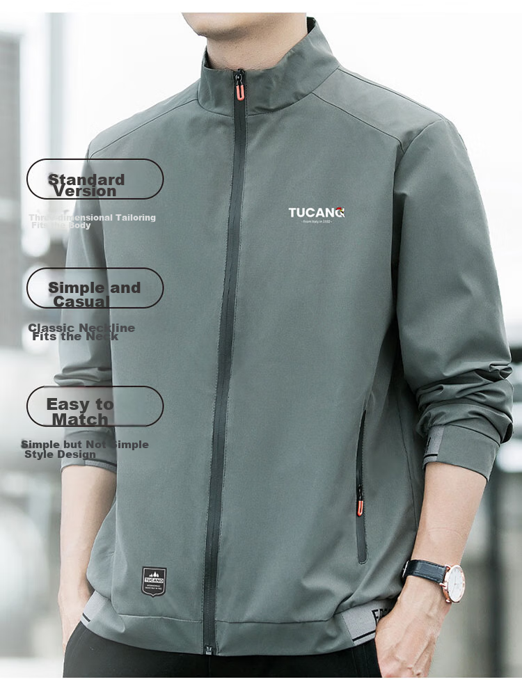 TUCANO Jacket Men's Coat Autumn Winter Men's Clothing Men's Wear Business Casual Stand-Up Collar Top Clothing Black XL 8