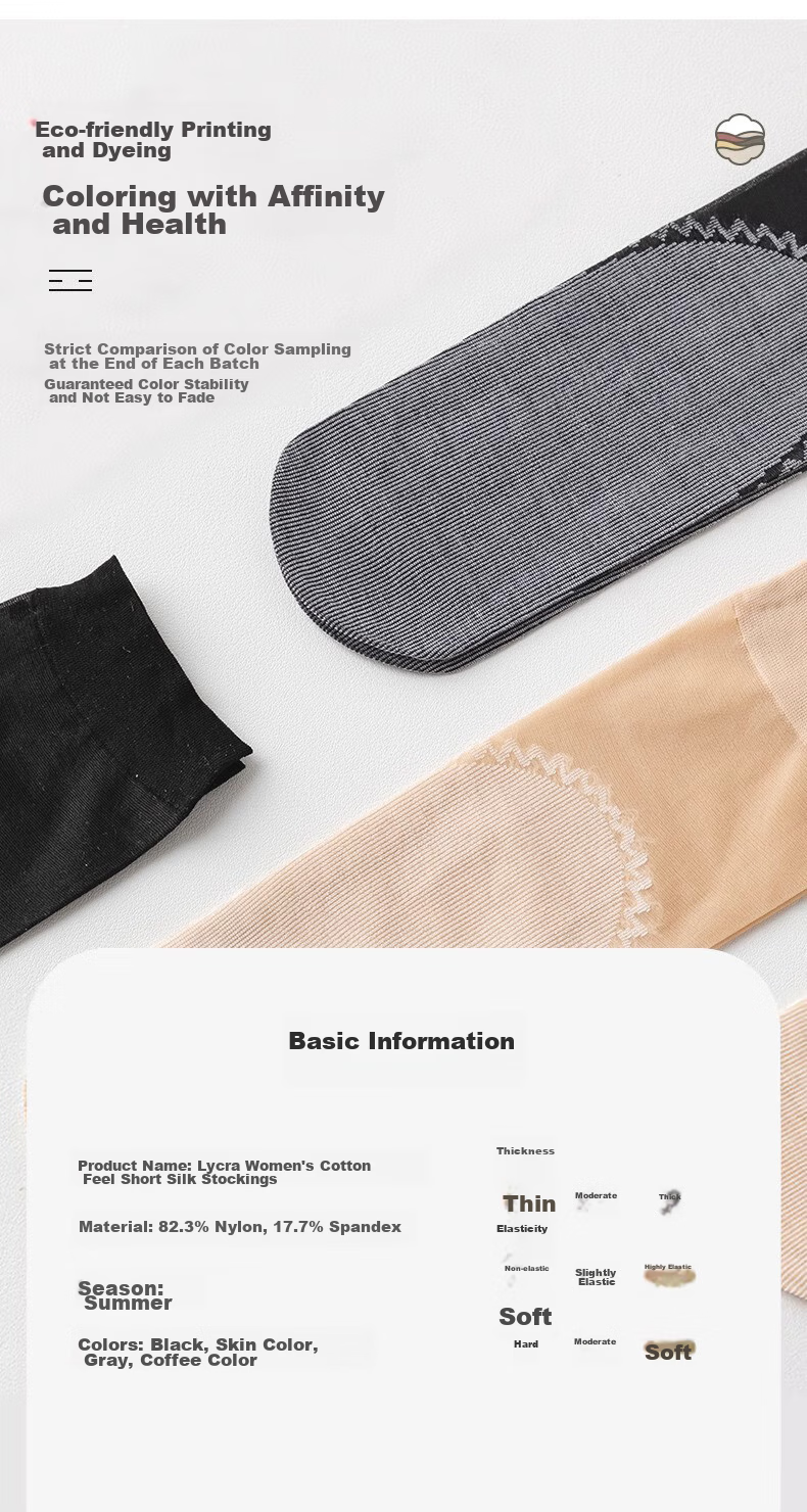 LangSha Silk Stockings for Women, 20 Pairs, Summer Ultra-Thin Short Silk Black Women's Socks, Mid-Calf Breathable Cotton-Like Non-Slip Socks, Thin Style 9