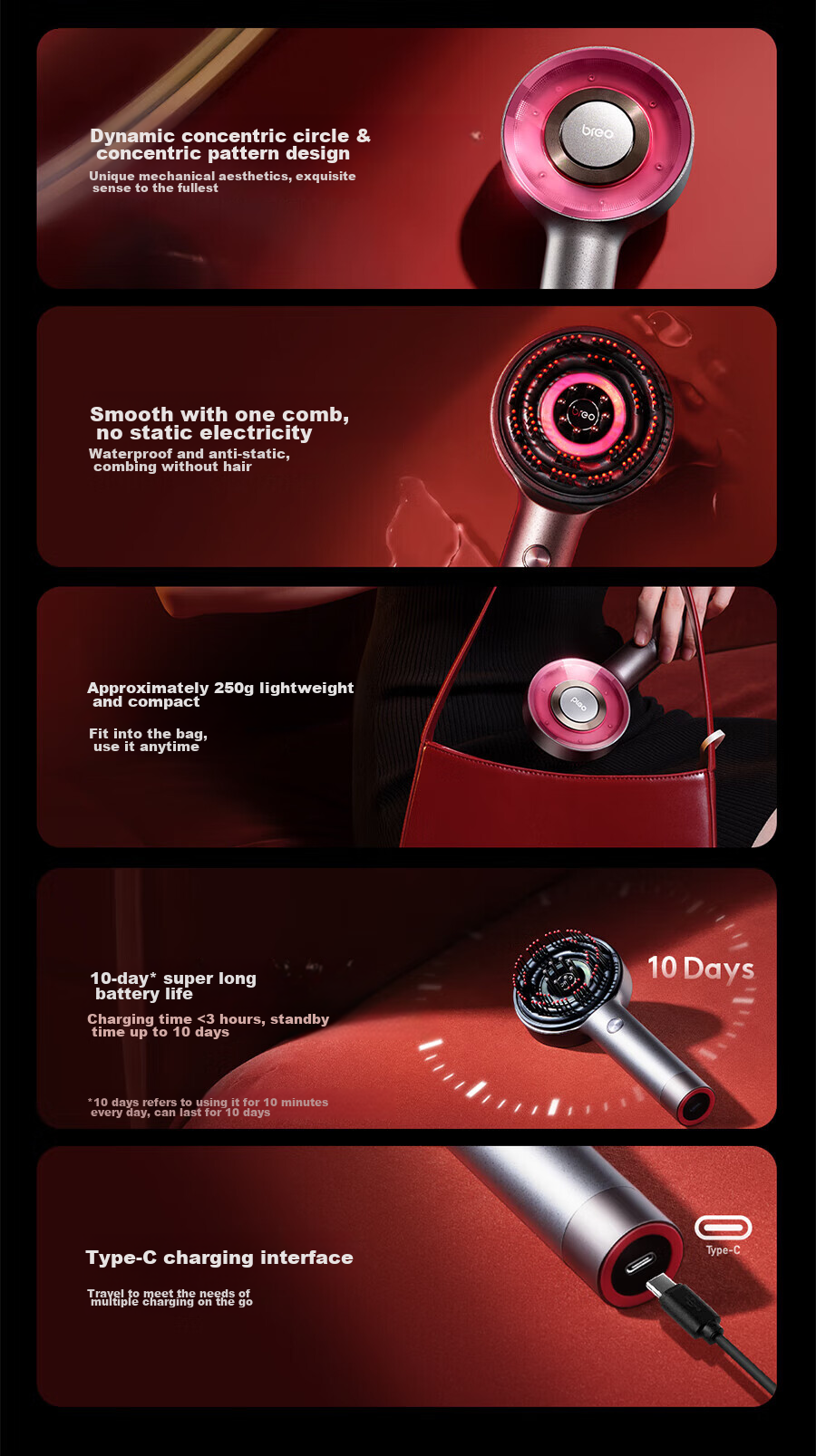 Breo [Mid-Autumn Festival Gift Top] Scalp3 Scalp Massage Comb, Black Kneading Massage, Stress Relief Hair Care Comb, Red Light Comb, Scalp Massager, Mid-Autumn Festival Gift for Elders 21