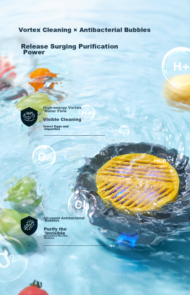 Donlim Fruit And Vegetable Washer, Home Use Food Purifier, Antibacterial Bubbles, Wireless Dual-Chamber, Meat And Vegetable Separation Purification Upgraded Model DL-1271 5