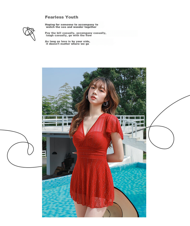 LangSha Women's Lace Hollow Out Tie One-Piece Skirted Swimsuit Beach Vacation Hot Spring Casual Swimwear 2