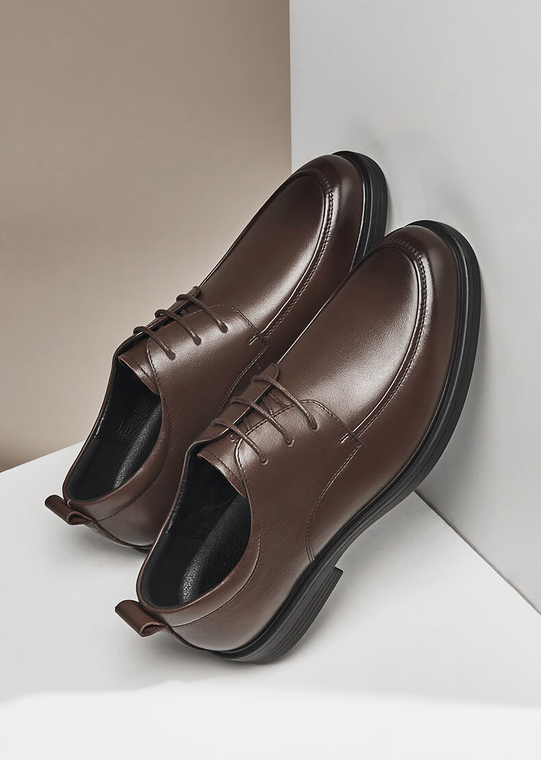 Kangnai Genuine Leather Shoes, Top-Grain Cowhide Men's Formal Business Shoes, Autumn Derby Shoes, Lace-Up Groom Leather Shoes for Men, Black, Size 42 9