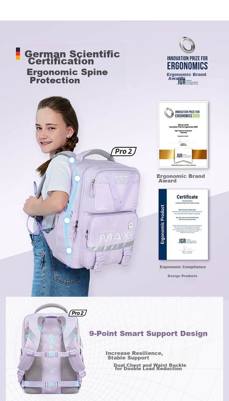 TigerFamily Middle School Backpack for Grades 3-9, Children's Spine-Protecting And Load-Reducing Backpack, Suitable for Boys And Girls 5