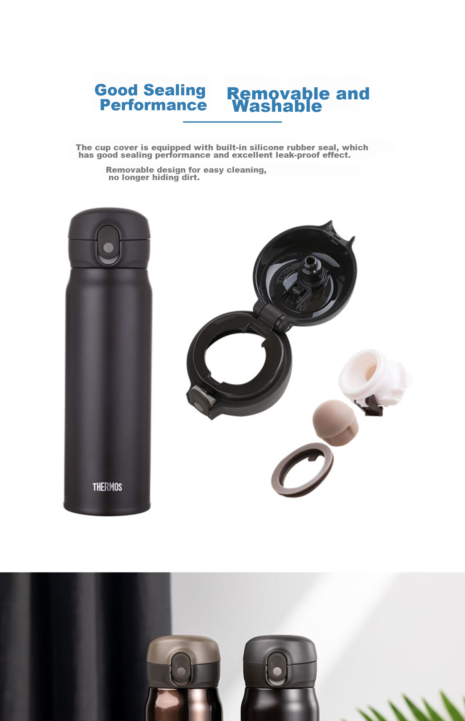 THERMOS Insulated Mug, 550ML High Vacuum Large Capacity Stainless Steel Gift Cup, Push-Button Cup, TCMC-550S BK 7