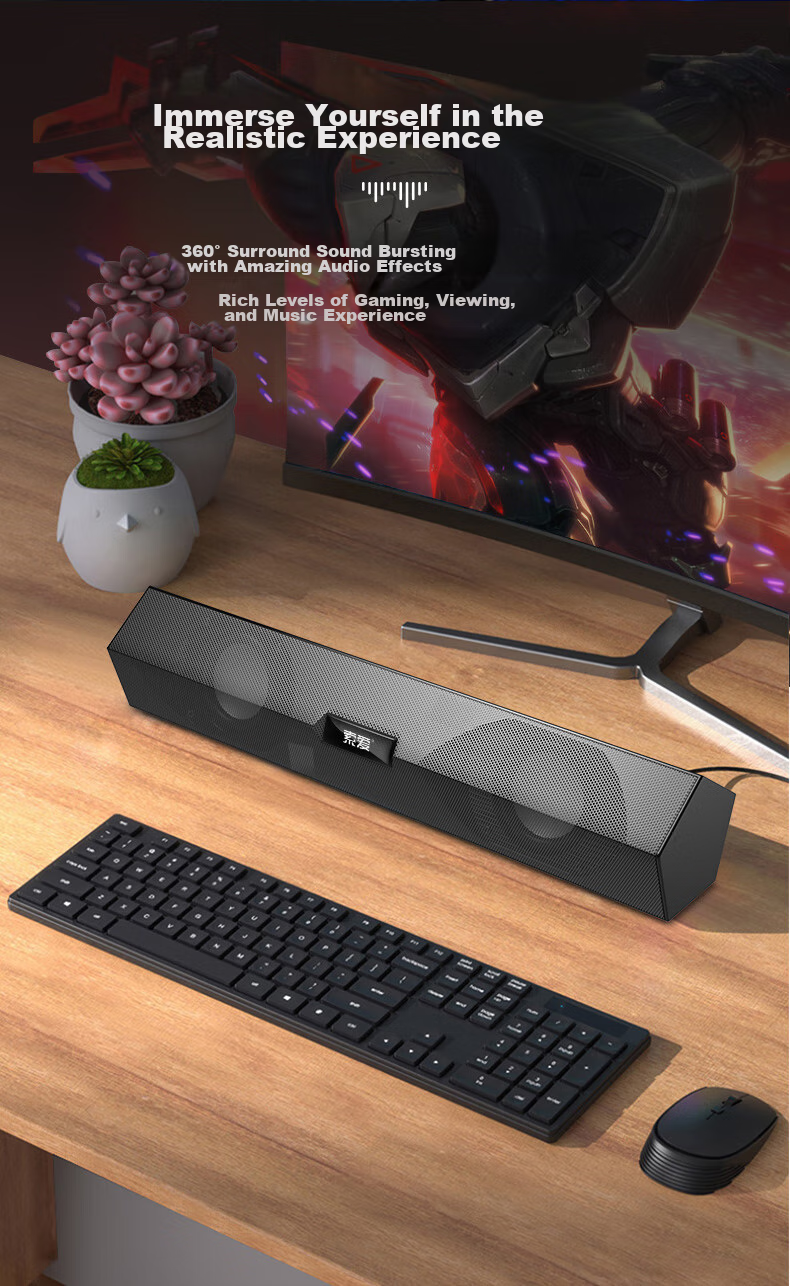 Soaiy SA-A2 Speaker, Computer Speakers, Mini Speakers, Multimedia Laptop Desktop Home Use, Online Class, Desktop USB Wired Subwoofer, Long Bar Speaker, Standard Versio 8