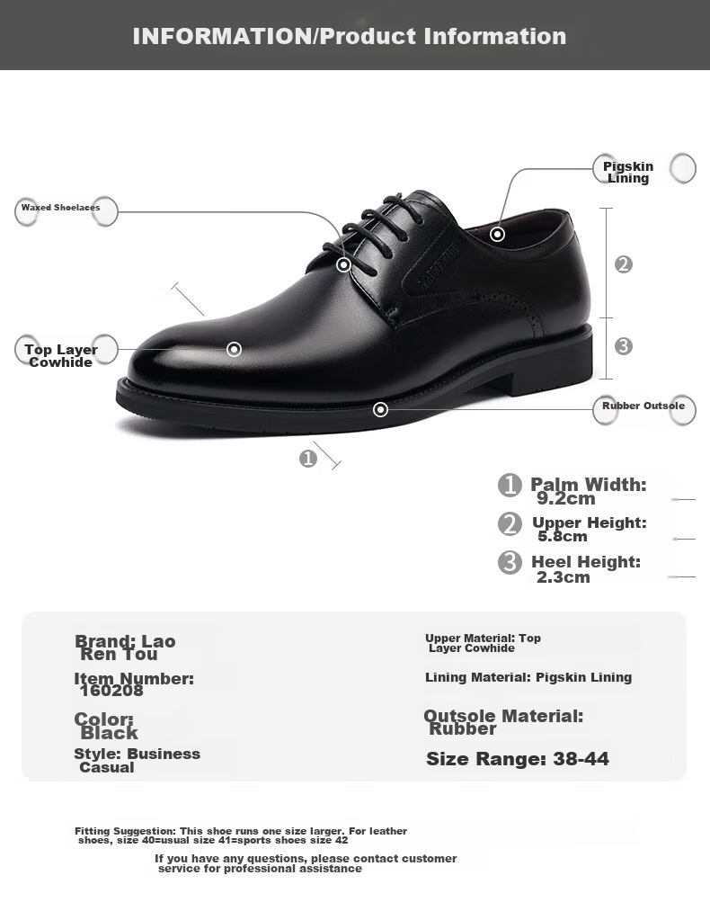 LAORENTOU Men's Leather Shoes, Business Formal Shoes, Top-Grain Leather, Breathable, Wear-Resistant, Non-Slip, Dad Shoes, 160208 Black, Size 38 3