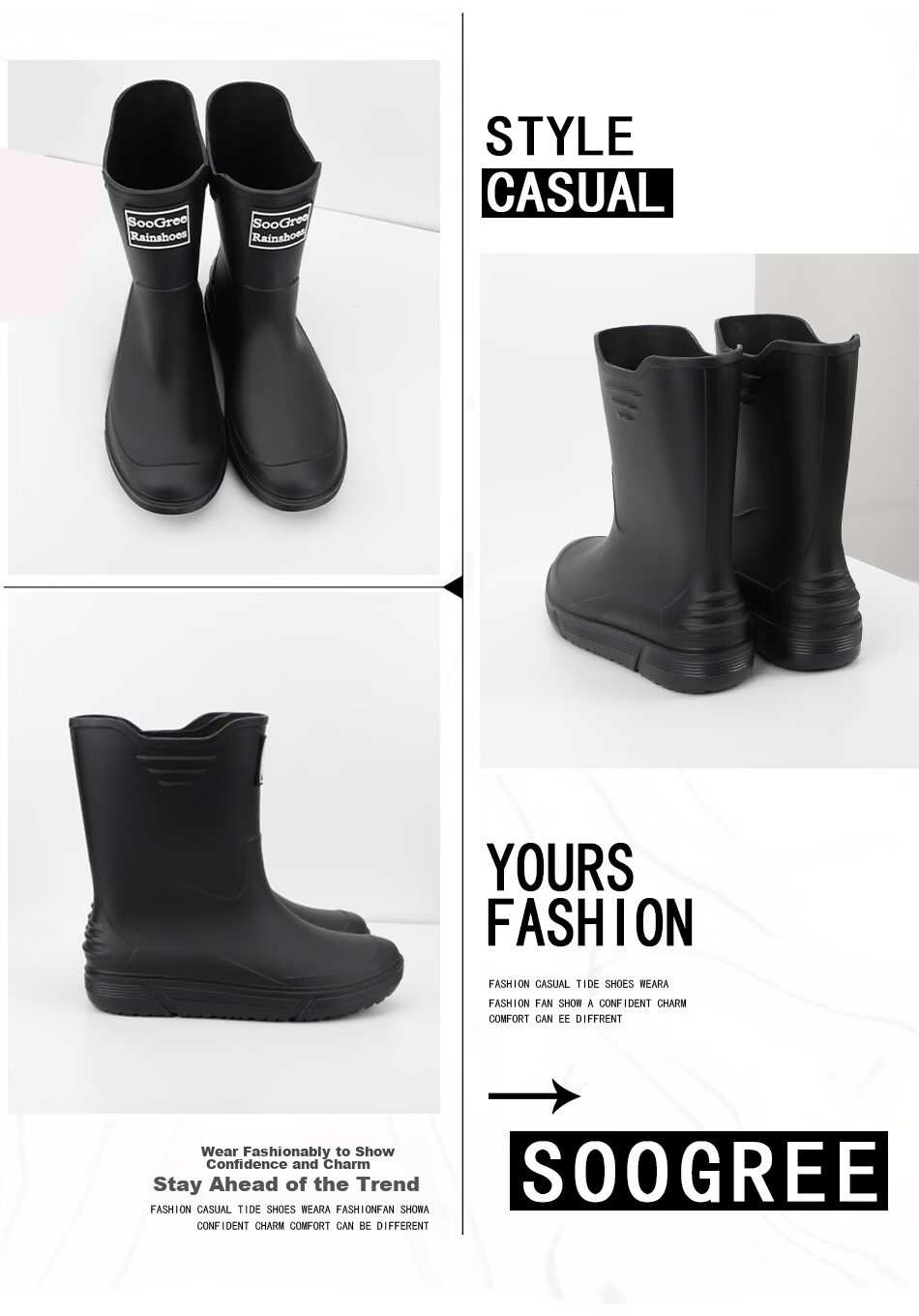 SooGree Rain Boots for Men, Mid to High Top, Spring And Summer Waterproof Beach Shoes, Wear-Resistant Fishing Delivery Work Safety Rubber Boots 5