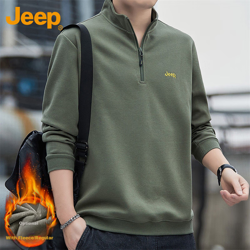 JEEP Men's Sweatshirt, Loose-Fitting Stand-Collar Long-Sleeve T-Shirt for Spring And Autumn, Casual Menswear, Army Green, 2XL