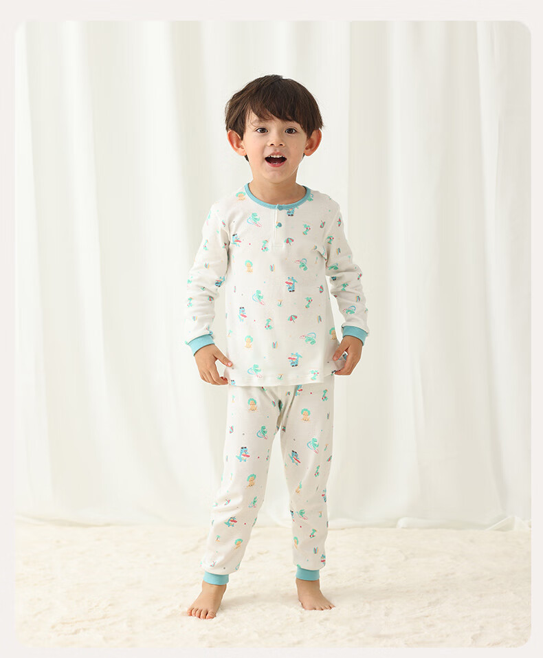 Les Enphants Children's Underwear Set, Boys And Girls Home Wear Set, Two-Button Closure (Jade Lake Blue), 120cm 11