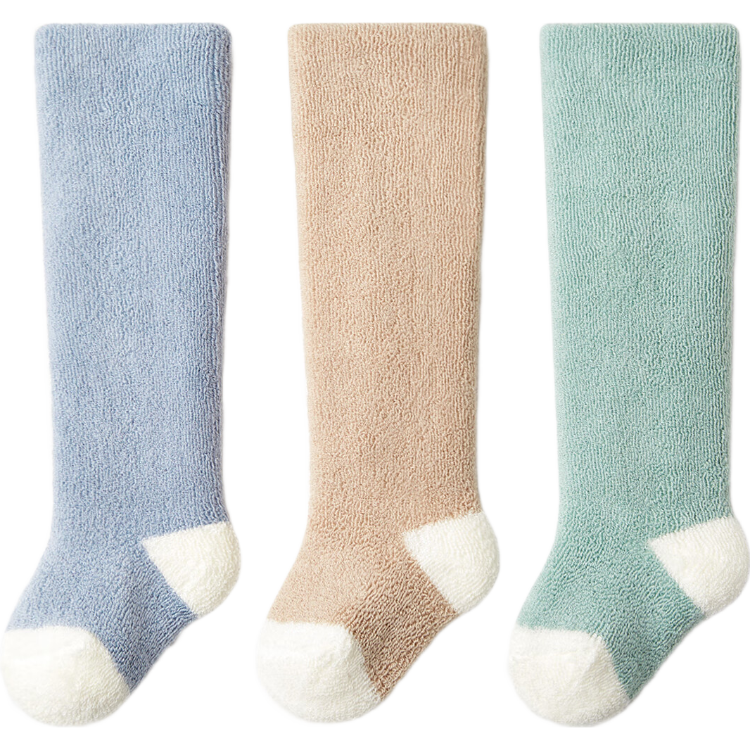 Beibi Baby Long Socks, Autumn And Winter Fleece-Lined Thick Terry Cotton, Winter Newborn Baby Socks, Long Socks for Girls Aged 2-3 Years