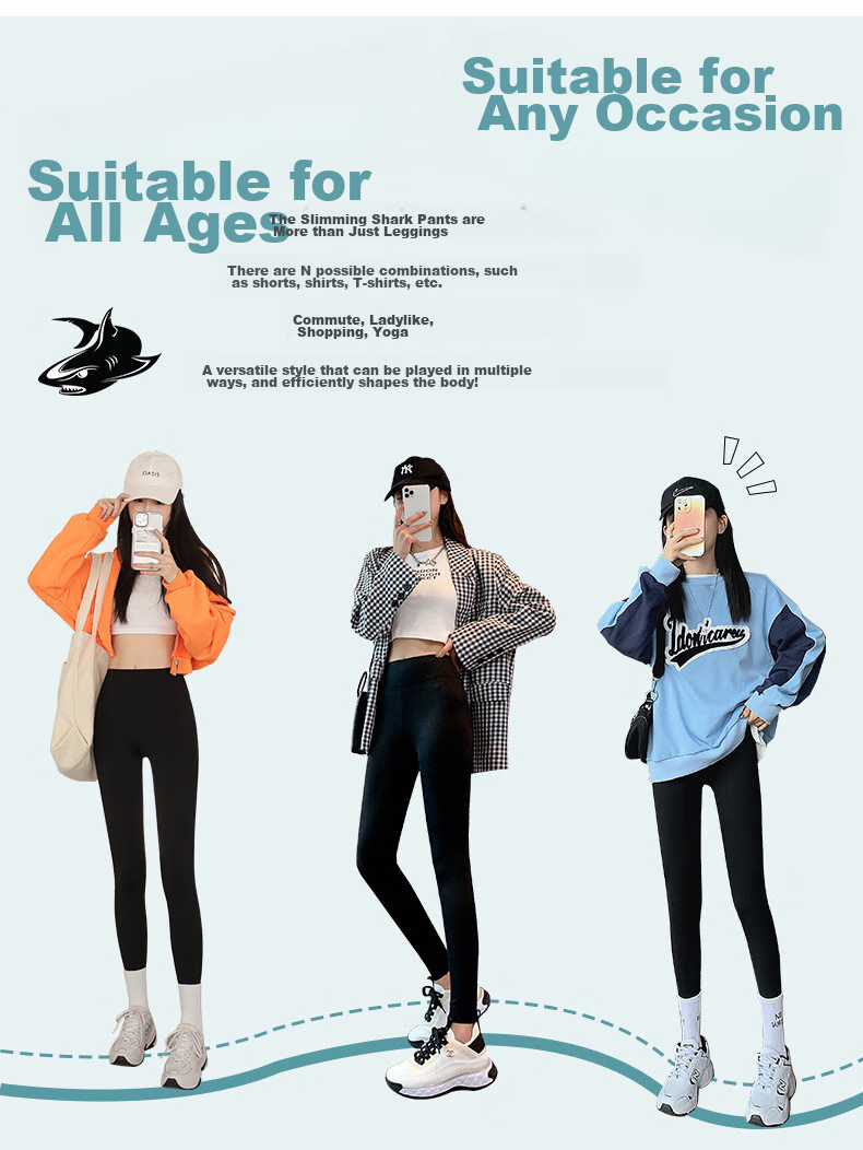 LangSha Shark Leggings for Women, Thin Autumn Style, Tight-Fitting, Tummy Control, Butt-Lifting, High-Waist Fitness Base Layer Yoga Pants 16